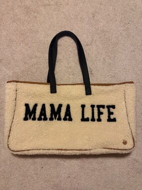 Sherpa 'MAMA LIFE' Tote Bag - Cream with Black Lettering